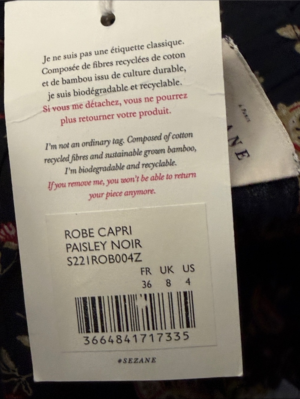 NWT Sezane “Capri” Dress in Paisley Noir 
Wrap Floral Mini Long-Sleeve Brand New - Picture 9 of 11